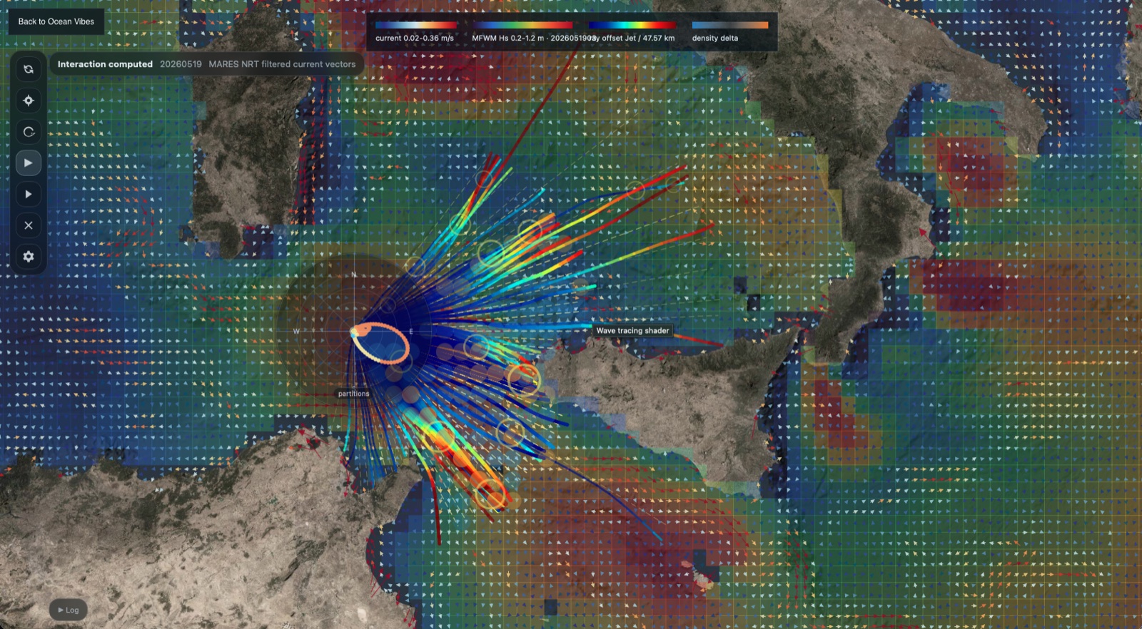 A specialist OceanVibes application exploring wave propagation and current interactions