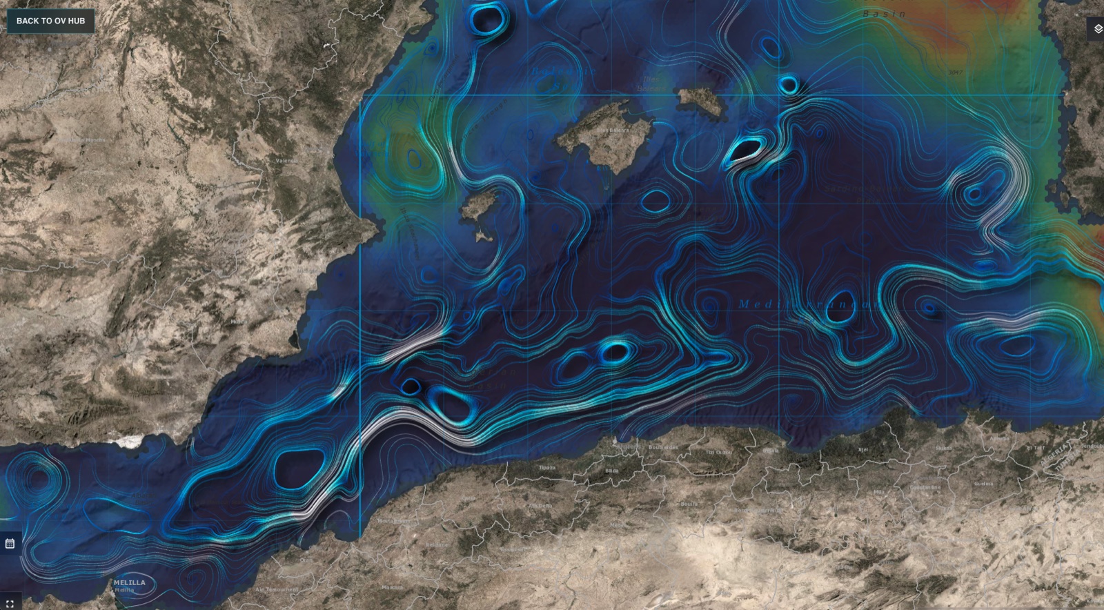 Detailed current structures and eddies in the western Mediterranean