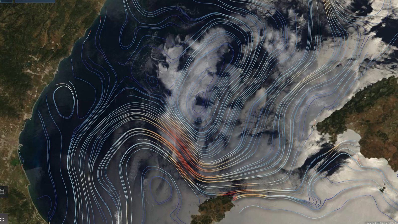 Current streamlines reveal Atlantic circulation over satellite imagery